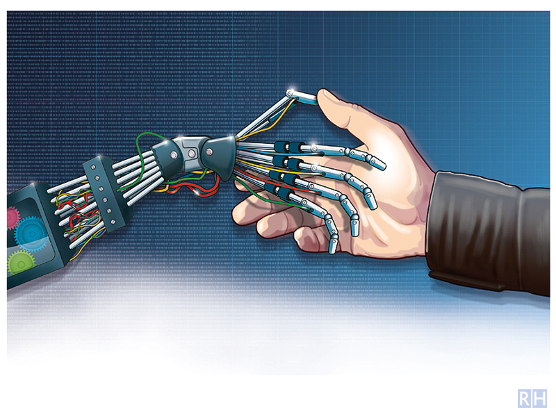 illustratie ontmoeting techniek en mens, vakblad Aandrijftechniek